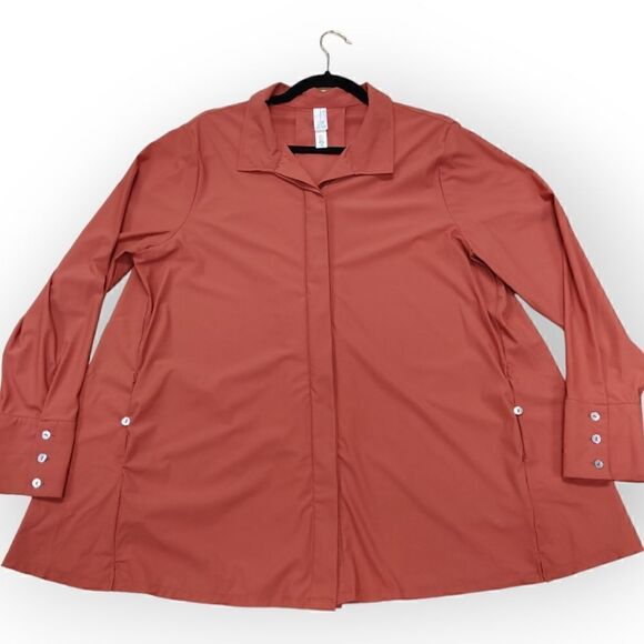 NWOT Marla Wynne Orange Red long sleeve shirt top tunic size L - Picture 1 of 8